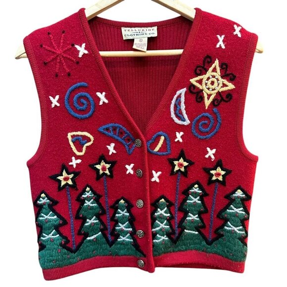Vintage Christmas Vest Telluride Clothing Co. Embroidered Holiday Womens Size‎ S - Picture 1 of 7